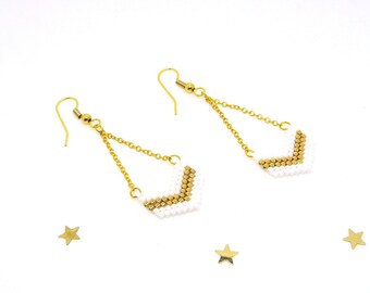 Miyuki herringbone - weave miyuki - turquoise and gold earrings