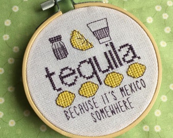 Cross Stitch Pattern - PDF - Tequila - because it's mexico somewhere - lemon - salt - shots - Nerdy - Booze - Subversive - Naughty - Fun