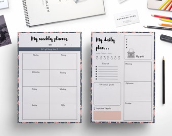 Daily planner Weekly planner floral background