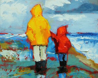 Beach painting 179 12x12 inch portrait original oil painting by Roz