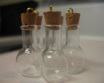 10 Square Flask Vials. Square Flask Shaped Bottles. Tiny Glass Bottles With Cork Lids. Bitty Bottles. Glass Vial Jewelry. Vials Bottles.