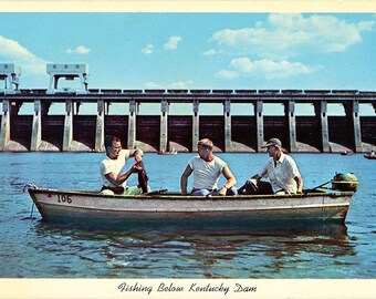 Fishing Below Kentucky Lake Dam Tennessee River Vintage Postcard 1958
