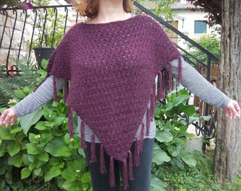 Folk wool and mohair knit fringed poncho