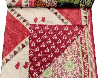 A Vintage Handmade Kantha Quilt, Boho Bedding, Vintage quilt, Kantha Throw, Reversible Quilt VKQ1708