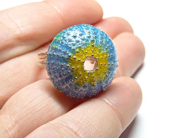 Enamel Urchin Silver Ring - Sea Urchin Ring - Adjustable Size - Handmade in Greece