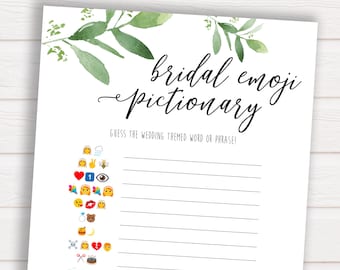 Bridal Emoji Pictionary, Wedding Emoji Game, Greenery Bridal Shower Games, Bridal Shower Games, Bridal Emoji Game, Emoji Game Wedding