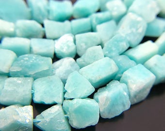 Rough Peruvian Amazonite Nugget Beads, Full Strand Genuine Peruvian Amazonite Beads, Drilled Raw Amazonite Chunks, 6 -10 mm - (ST-219)