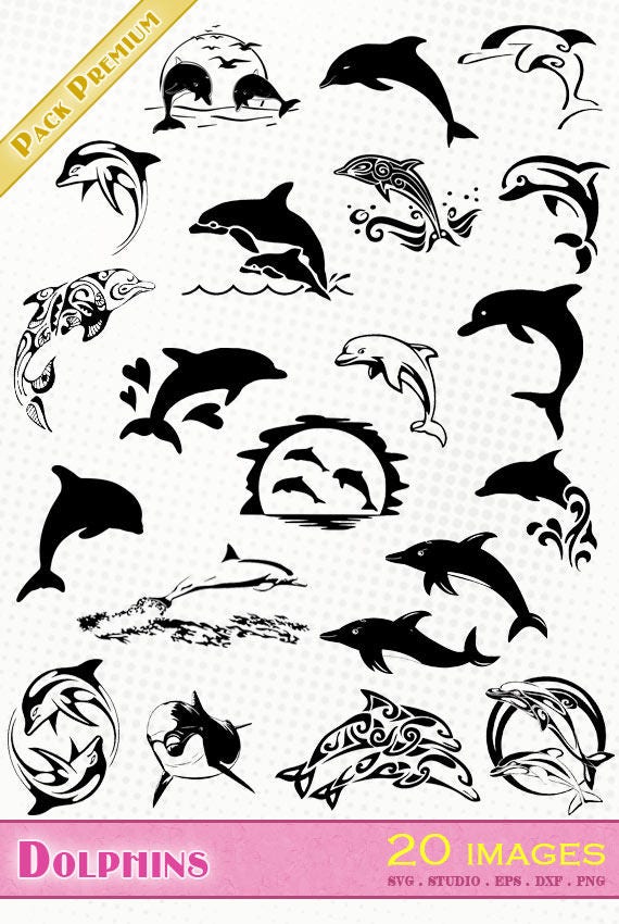 Download Dolphins 20 svg/dxf/eps/silhouette studio/png Silhouettes