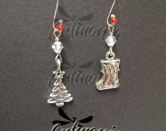 Crystal and silver Earrings-Christmas theme-holiday gift Idea and holidays