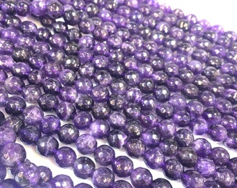 Natural 8mm faceted Amethyst round FULL STRAND