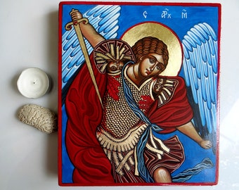 Saint Archangel Michael icon, handpainted orthodox icon original 10 by 8inches, Warrior Angel - MADE TO ORDER