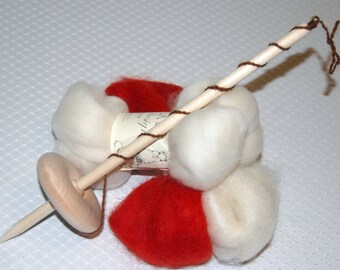 Drop Spindle Kit, Learn to Spin, Drop Spindle, Roving, Hand Dyed Wool Roving, Cayenne Red, Sale