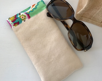 Sunglasses Pouch - Glasses Case - Padded - Snap Shut, Faux Suede and Paisley