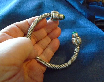 Malachite Ends Twisted Cuff 60.9g Taxco 15mm Sterling Silver Bracelet (7.75")
