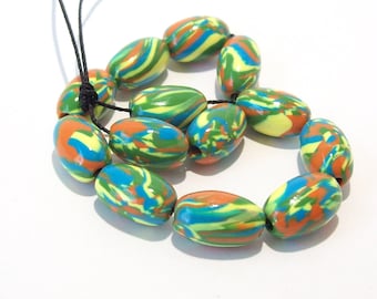 NOW ON SALE Handmade Polymer Clay Beads Marbled Ovals