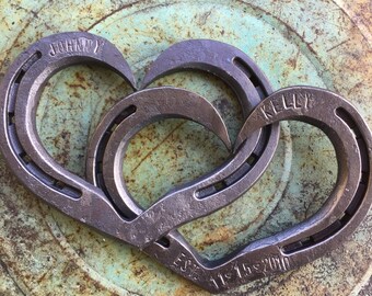 Linked Horseshoe Hearts for Wedding or Anniversary. 6th Anniversary Gift. Country Wedding Gift. Personalized iron anniversary gift.