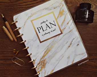 Marble Planner COVER, Happy Planner Cover, Erin Condren Cover, Recollections Cover, Levenger Cover: "Failing to Plan is Planning to Fail"