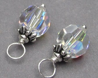 8mm Swarovski Clear Crystal AB Charms, Necklace Charms, Birthstone Charms, Interchangeable Pendants, Interchangeable Earring Charms