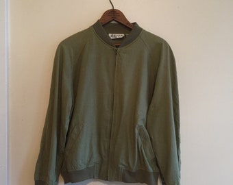 Raw Silk Olive Green Bomber Jacket