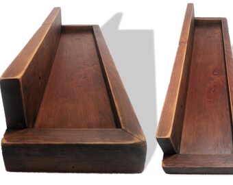 Reclaimed 1940s Wood Wall Hanging Shelf Rustic Vintage Kitchen Bathroom Laundry Room Simple Open Storage Picture Ledge Brown Tung Oil Finish