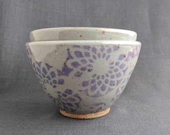 Purple and Gray Ceramic Nesting Bowls / Stacking Prep Set of Bowls / Pottery Flower Prep Bowls / Sizes in Description