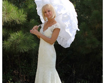 Wedding Parasol Bridal Umbrella with Multi Layers of Gorgeous Fabric 1pc in White