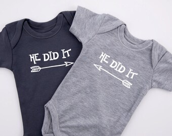 Twin Boys, HE DID IT Twin Boy Outfits, Set of 2 - Graphite Gray & Gray Bodysuits, Baby Shower Twin Boys, Twin Gifts, Newborn to 12-18 months