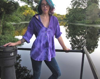 Purple,Passion,Shibori Dyed,3/4 Sleeve,Cotton,Top,Ladies,Blouse