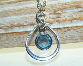 March Birthstone Necklace, Personalized infinity necklace, aquamarine, March birthstone jewelry, birthday gift