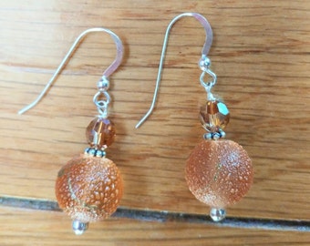 Orange Speckled Glass Beaded Earrings