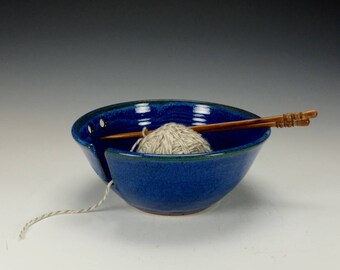 Large yarn bowl, cobalt blue, chunky yarn, knitting bowl. Ready to ship.