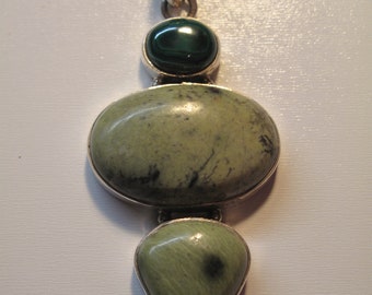Moss Green Serpentine 3 stone pendant 2 1/2"