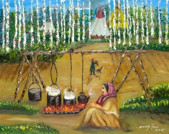 Cooking in the field - 16x20 oil painting
