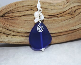 Cobalt Blue Sea Glass Necklace, Seaglass Necklace, Sea Glass Jewelry, Wedding Necklace Bridal Necklace Bridesmaid Beach Seaglass Jewelry 008