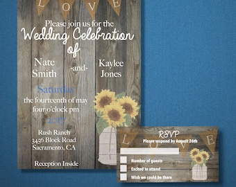 Rustic Wedding Invitation w/ RSVP Card