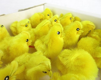 Vintage Mid Century Chenille Chicks, New in Box, Easter Novelties