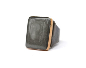 Charcoal Grey Square Statement Ring. Grey Statement Ring. Square Statement ring. Wood Ring. Eco friendly jewelry Starlight Woods