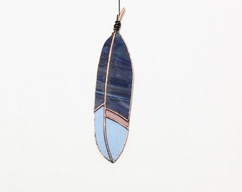 Stained Glass Feather Suncatcher Blue