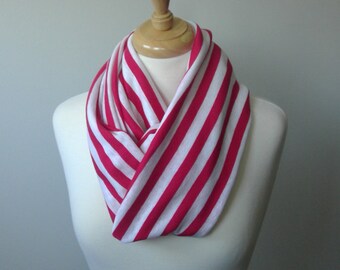 Pink and White striped infinity scarf