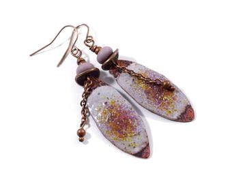 Handmade Purple and Copper Earrings, Enameled Earrings, Purple Earrings, Copper Earrings, Artisan Earrings, Boho Earrings, OOAK, AE203