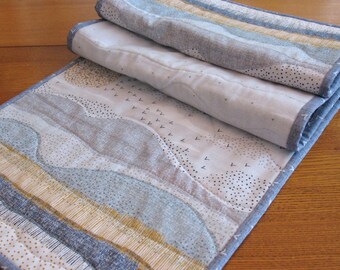 Quilted Tablerunner / Grey and Blue Table Runner / Modern Home Decor