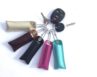 Ships free! Leather lipbalm holder, lipbalm keychain, lipbalm zipper pull