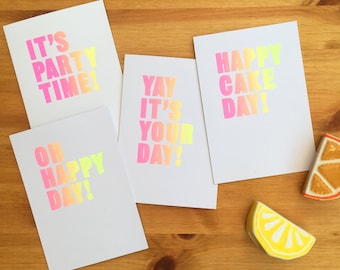 Set of 4 Screenprinted celebration cards