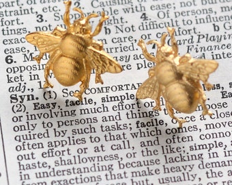 18k Antiqued Gold Bee Studs, Surgical Steel Studs Honey bee Earrings, Bumblebee Earrings Bee Jewelry, Gold Stud Earrings, Minimalist studs