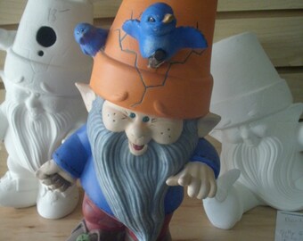 outdoor gnome garden statue with ceramic blue birds great gift for her gifts for him patio decor flower garden fairy garden friends