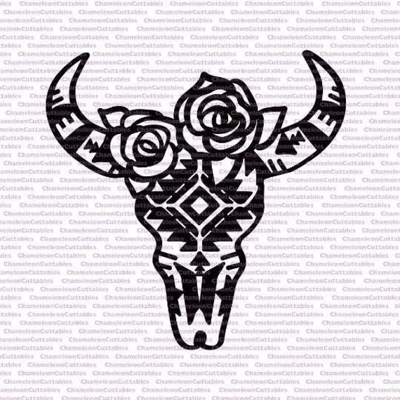 cow skull with pattern SVG eps png jpeg dxf vector cut