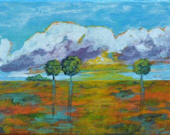 Original Small Acrylic Painting on Canvas. Landscape Painting. Daily painting. Abstract Art. Contemporary Fine Art