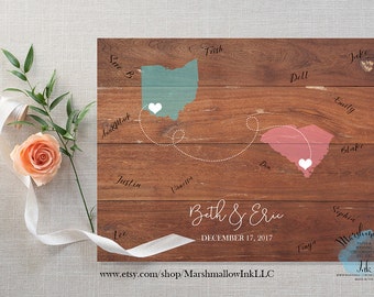 Wedding Map Wedding Guest Book Map - Wedding Signs - Wedding Gift - Bridal Shower Gift - State Guest Book - Wedding Guest Book Alternative
