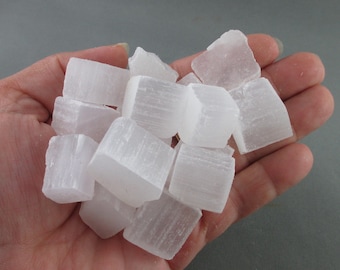 5 Selenite Cubes - Angelic Crystals, Raw Selenite, Crown Chakra, Calming Stones, Spiritual Stone, Natural Healing Crystals and Stones (T190)