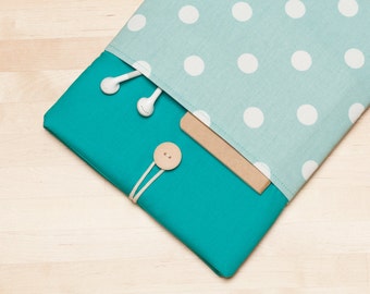 Macbook air 13 case / Laptop case / Macbook pro 13 sleeve / Laptop sleeve / padded with pockets - Dots in teal